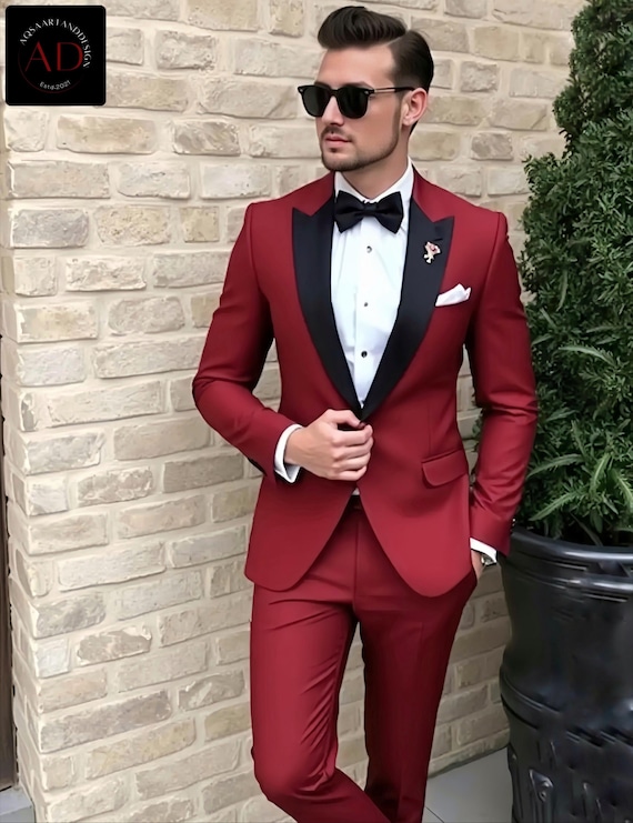 レッドタキシードスーツ - メンズ2ピーススーツ - レッドタキシード