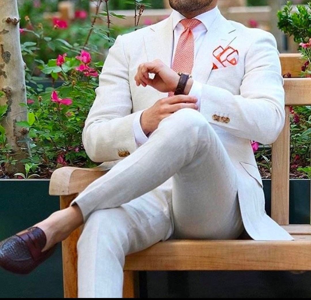 Men Suit Linen White Linen Suits 2 Piece Wedding Suit Linen Etsy