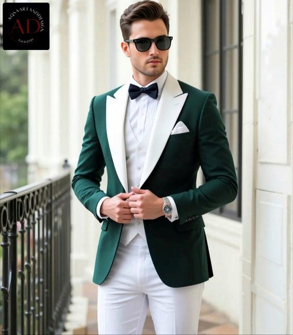 slim fit dress slacks Enigma Green Double Breasted Tuxedo Suit – StudioSuits main image 1
