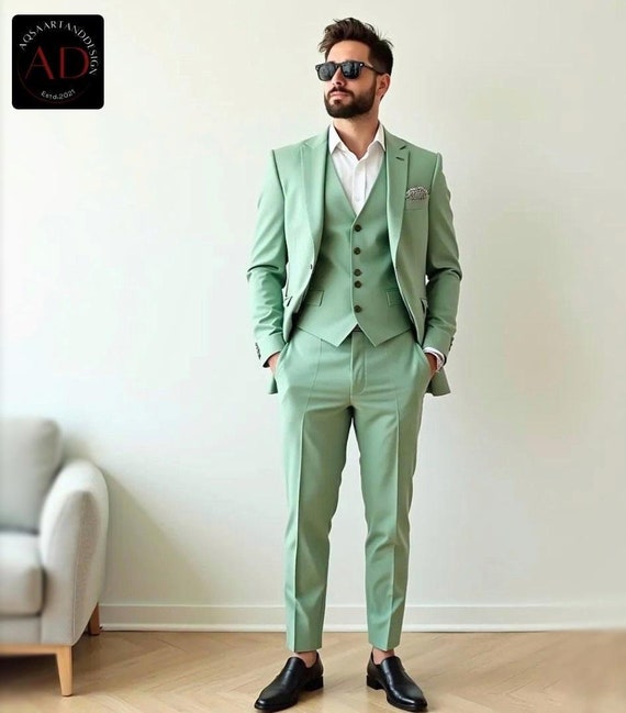 Sage Green Suit: Men's Slim Fit Three Piece Wedding Suit - Etsy Israel Sage Green Suit: Men's Slim Fit Three Piece Wedding Suit - Etsy Israel