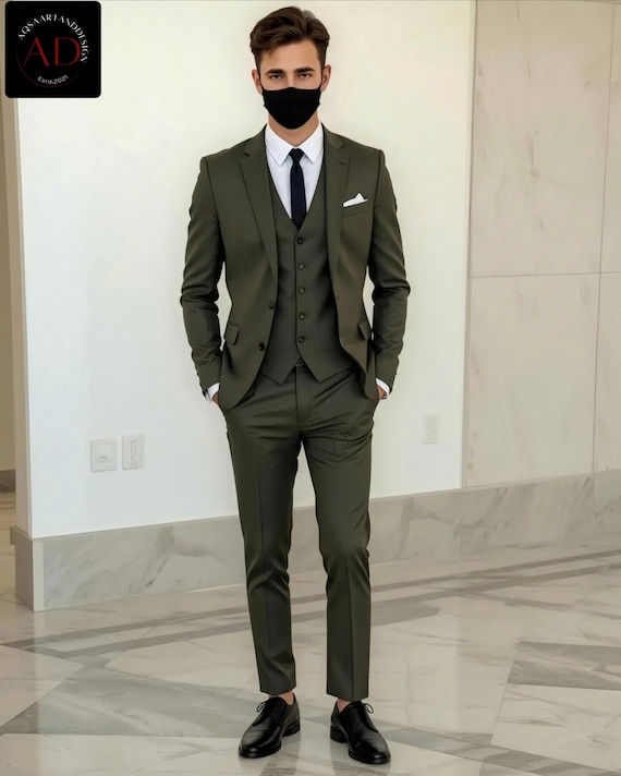 Slim Fit Olive Green Men's Suit: 3-piece Wedding & Formal Wear - Etsy Israel
