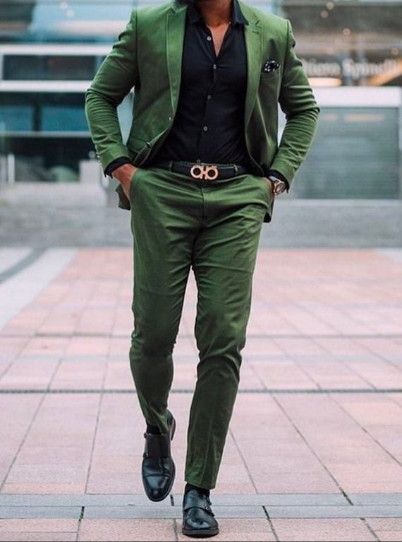 GREEN FORMAL SUIT Elegant Fashion Suit Green Two Piece Wedding Wear Gift  Formal Fashion Suit Men Green Suit