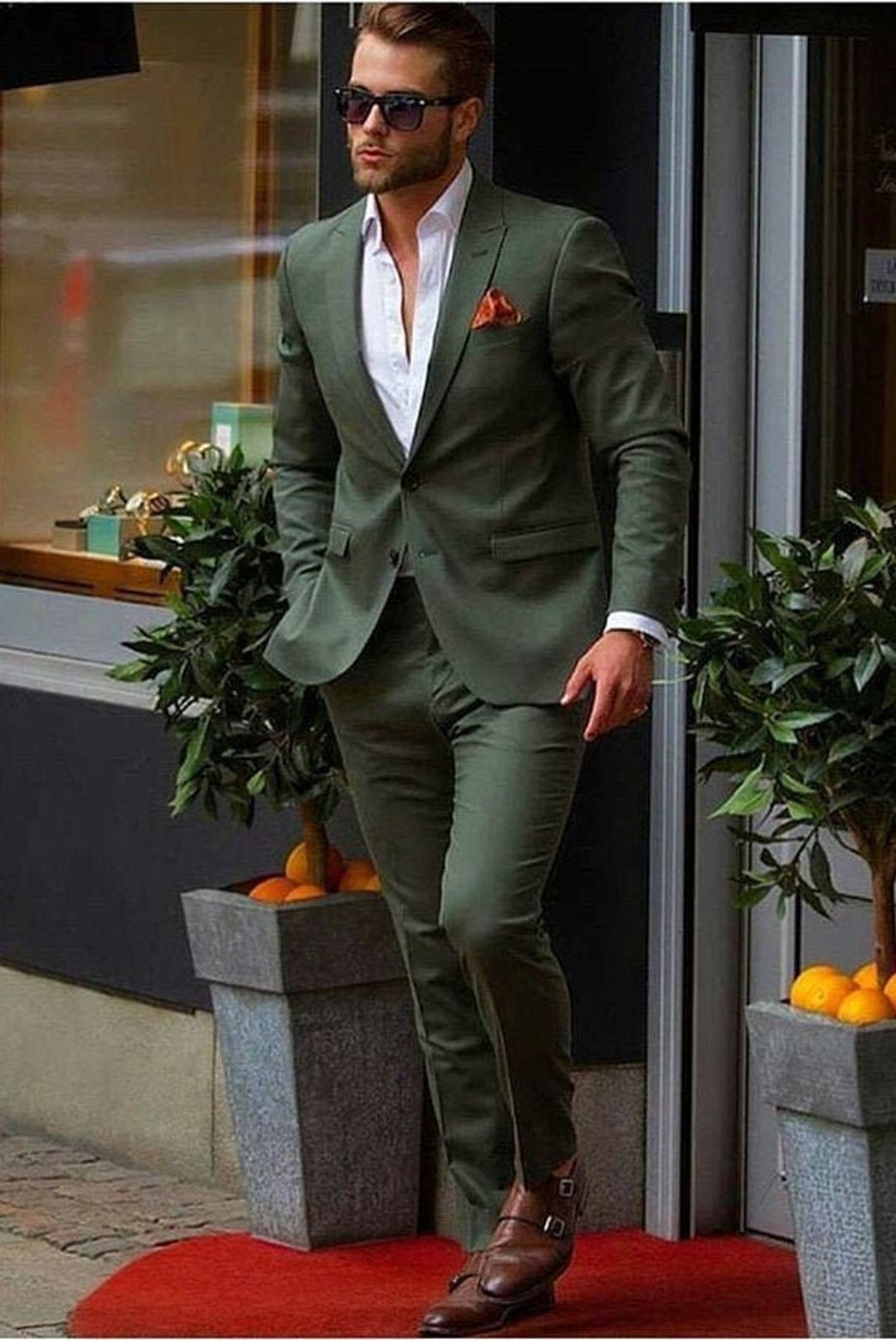Mens Olive Green Suit