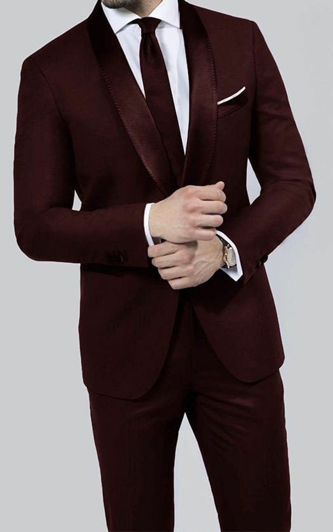 Men Wedding Suit Burgundy Tuxedo 2 Piece Party Wear Suit image 1