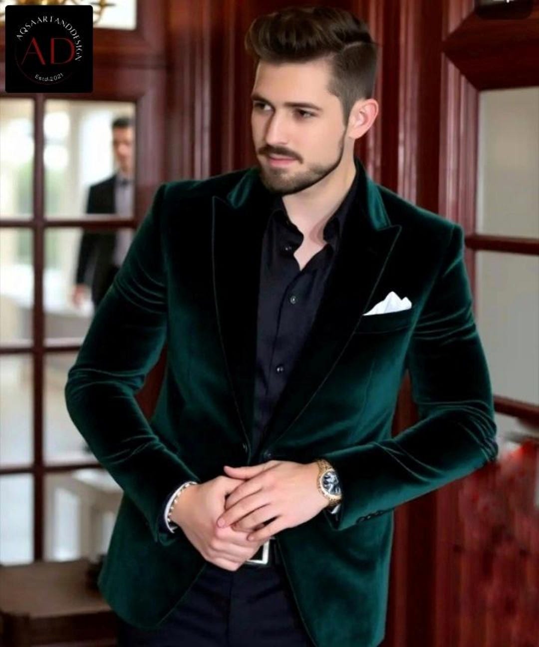 グリーンベルベットのメンズブレザー - フォーマルな新郎/結婚式用