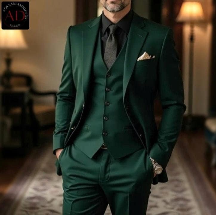 Traje Chaqueta Verde Botella Hombre Boda Traje Traje Chaqueta