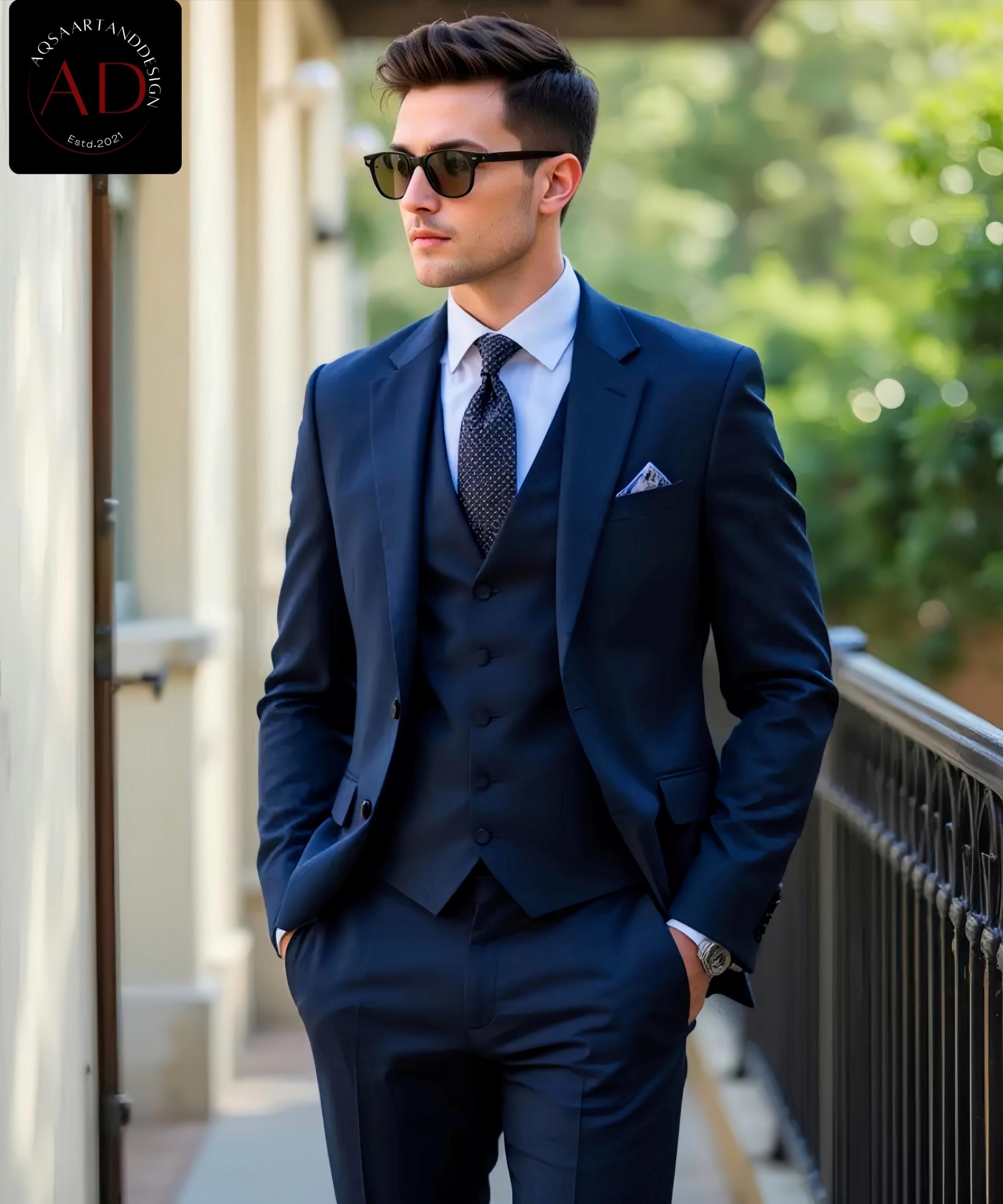 Blue Slim Fit 3-piece Suit: Men's Wedding Formal Wear - Etsy Canada
