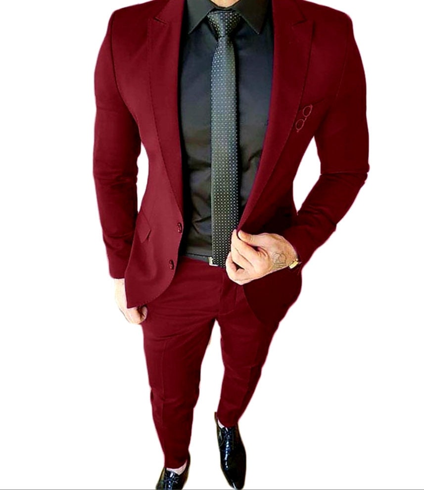 Men Suit Maroon Men Business Suit 2 Piece Office Suit Formal - Etsy