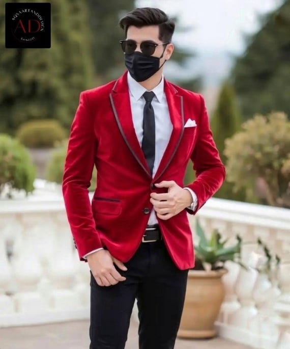 Red Velvet Blazer Red Blazer Jacket Mens Red Velvet Blazer Stylish