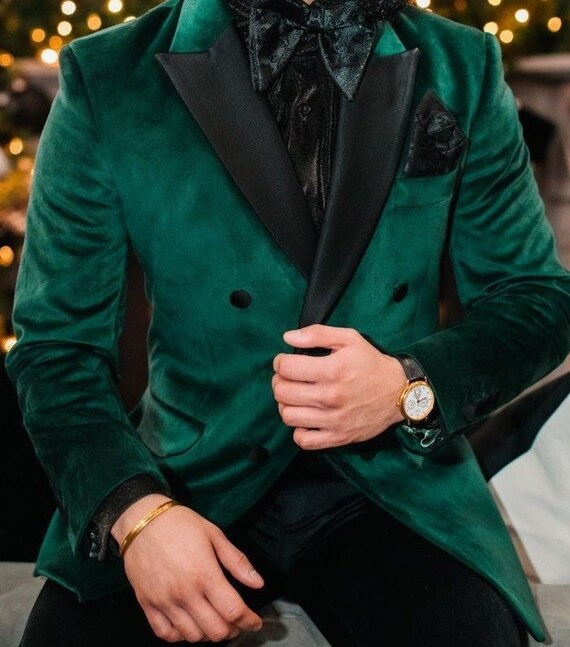 Men's Dark Green Velvet Blazer for Men Double Braested - Etsy Israel