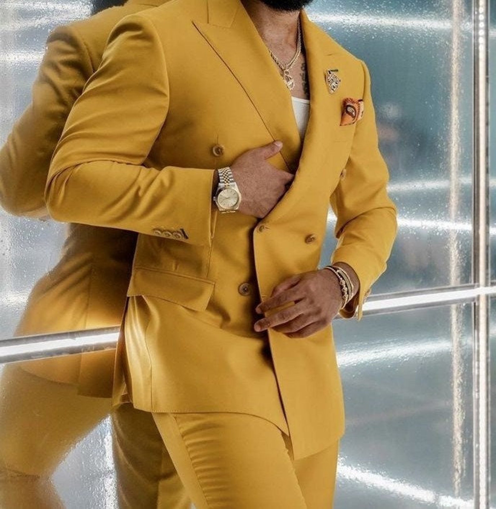 Double Braested Yellow Mustard Suit for Men 2 Piece Formal Etsy