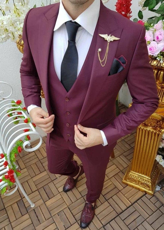 Mens burgundy shop wedding suits
