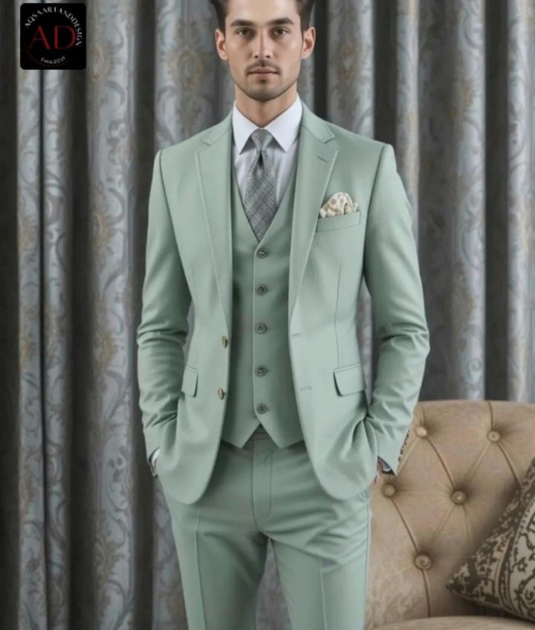 Elegant Green Slim Fit Fashion Men Suits Online for Prom
