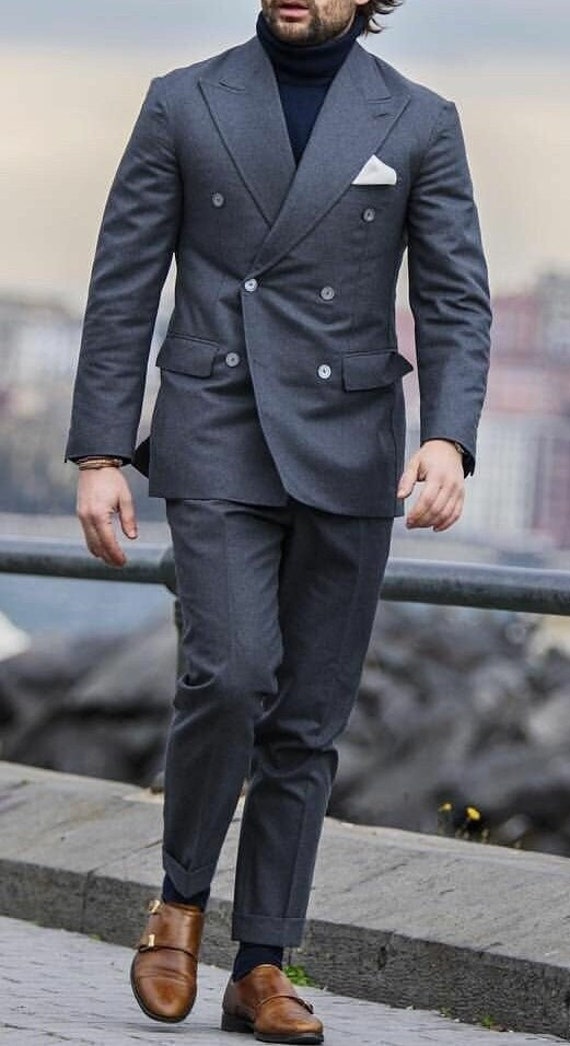 Men Suit Double Braested Dark Grey Stylish Suit 2 Piece Suit - Etsy