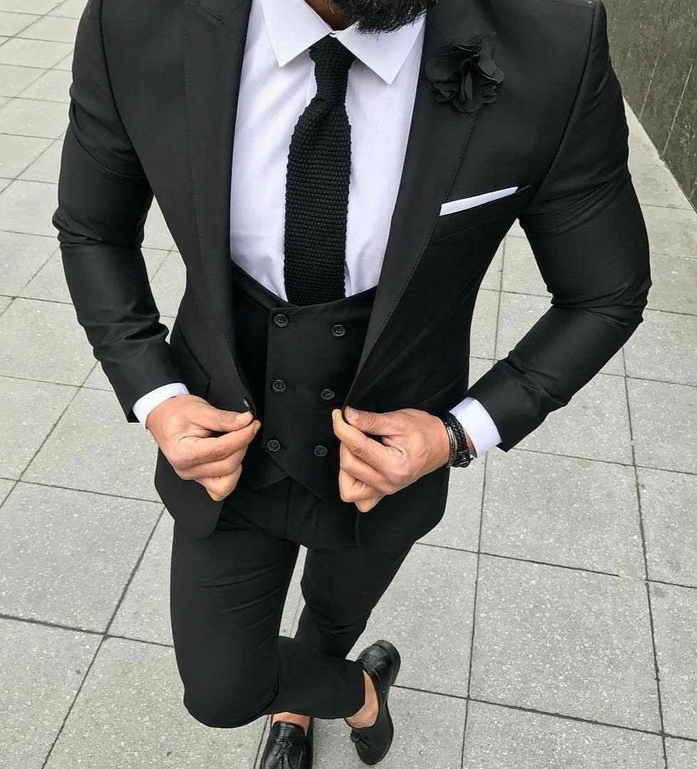 Full Luxury Black Slim Fit Three Piece Tuxedo 2019 