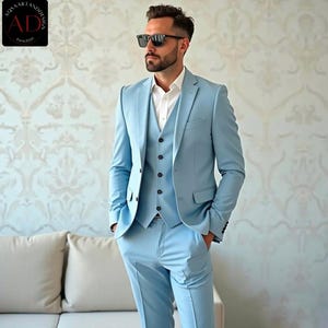 Formal Light Blue Men Suit - 3 Piece Slim Fit Suit - Wedding Wear - Suit for Men - Suit For Groom - Gift For Men - Classic Suits Men