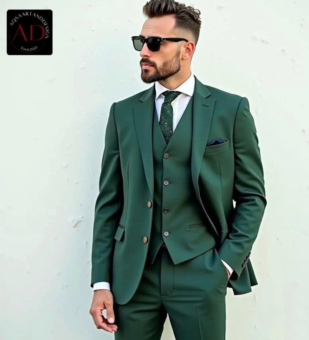 Men Dark Green 3piece Suit Green Suit for Men Wedding Groom Prom Dinner — free download