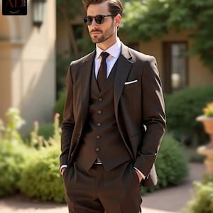 Dunkelbrauner 3-Teiler - Herrenanzug Slim Fit - Abendkleidung - Hochzeitskleidung - Bräutigam Anzüge - Geschenk für Ihn Elegante Herrenanzüge