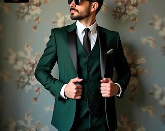 Green Wedding Suit - Tuxedo Groom Suits - Men Suit 3 Piece - Gift For Men - Dark Green Suit - Tailored Slim Fit Suit