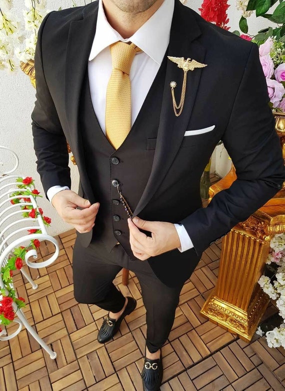 Hombres negro traje diseñador 3 piezas un boda - España