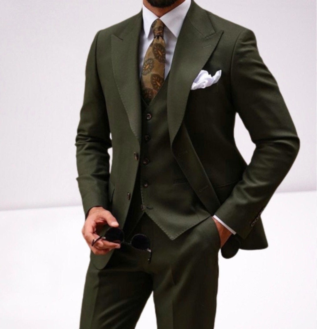 Men Suit Dark Olive Green Suits Wedding Suit Groom