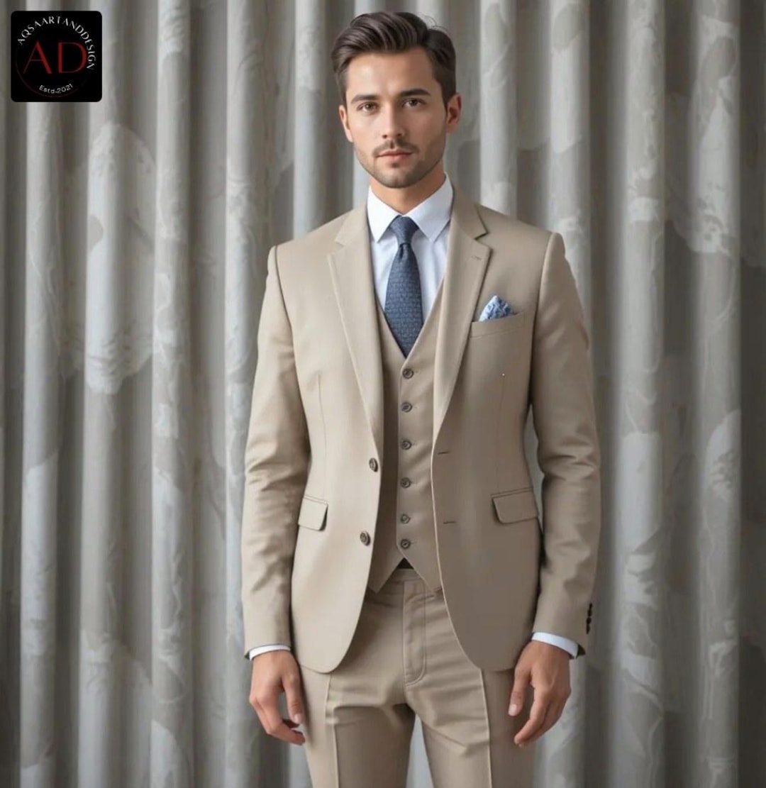 Beige Suits for Men's 3 Piece Men Suit Elegant Men Suit Slim Fit — free download