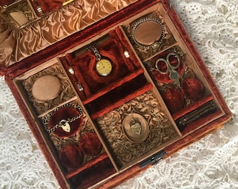 Extraordinary 19th century Victorian orange velvet jewelry box Napoleon III French antique jewellery box