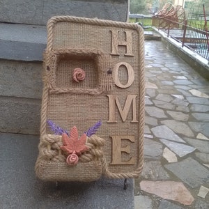 Colgante pared llaves envolver flores regalo casero burlap hemp cuerda letras de madera de arcilla