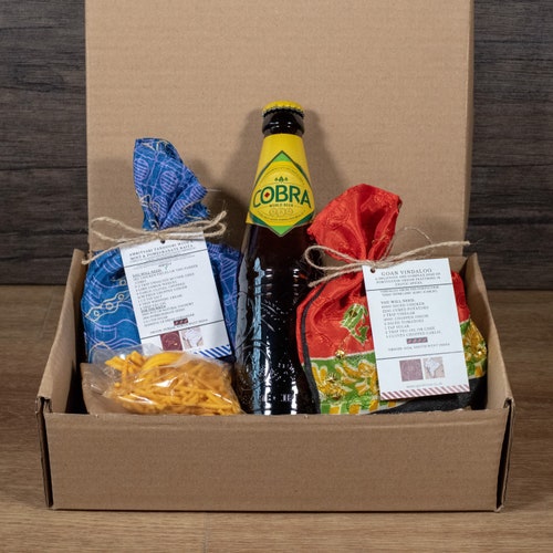 Curry night box-eco curry and beer gift.  Curry and beer hamper. Foodie curry gift.  Indian food gift.