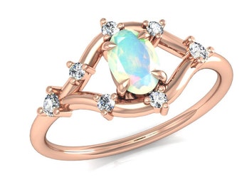 Natural Ethiopian Opal 14K Rose Gold Ring, Solitaire Anniversary Ring For Women, October Birthstone Ring, Gift For Her, Antique Opal Rings.