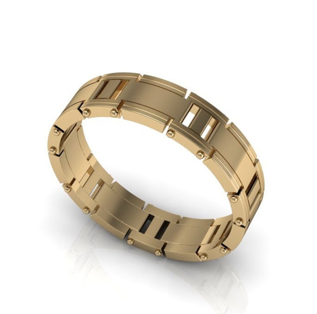 Rolex Style Chain Shape Ring, Solid Gold Ring Band, Unisex Ring, Men ...