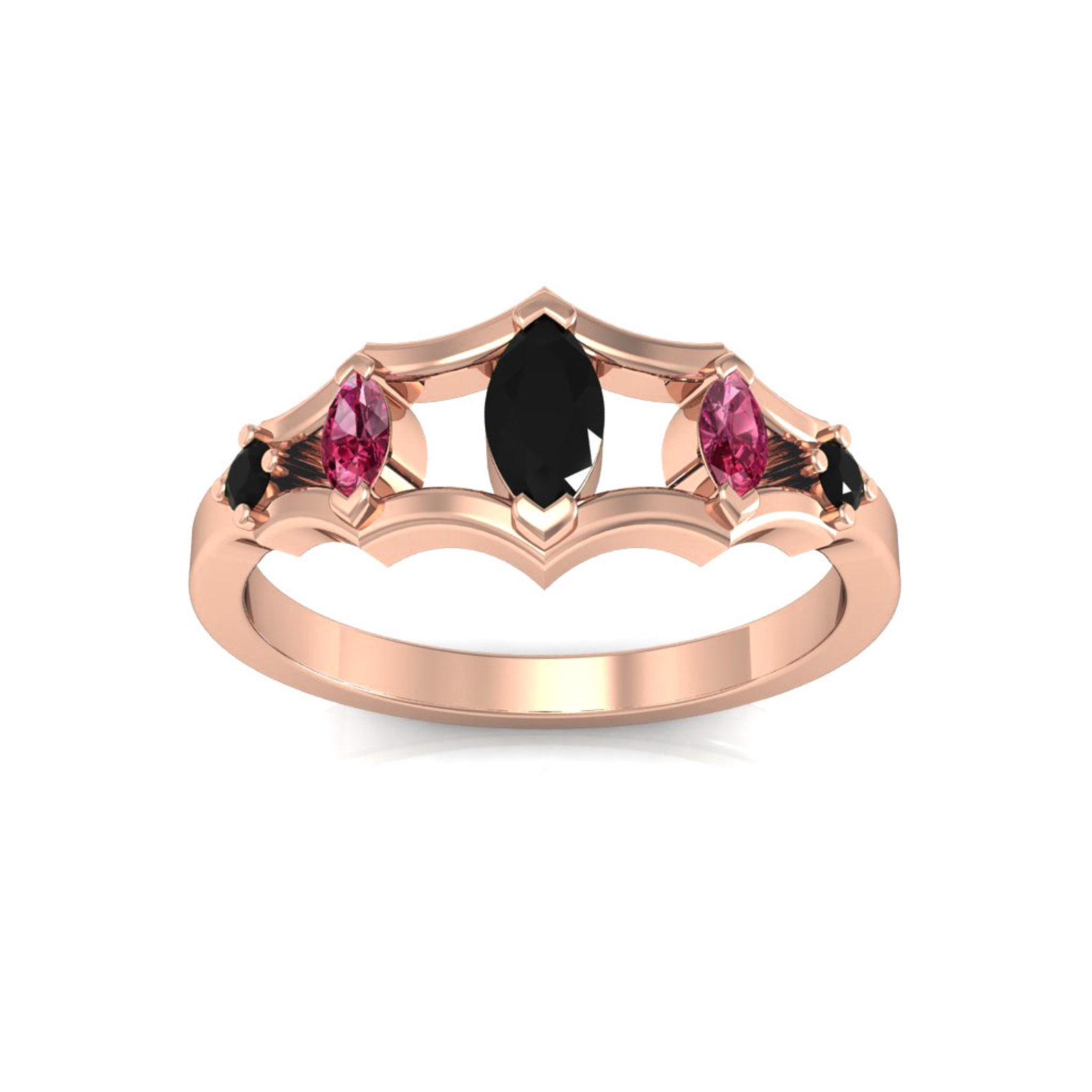 Natural Black Onyx & Rhodolite Ring Unique Onyx Etsy UK