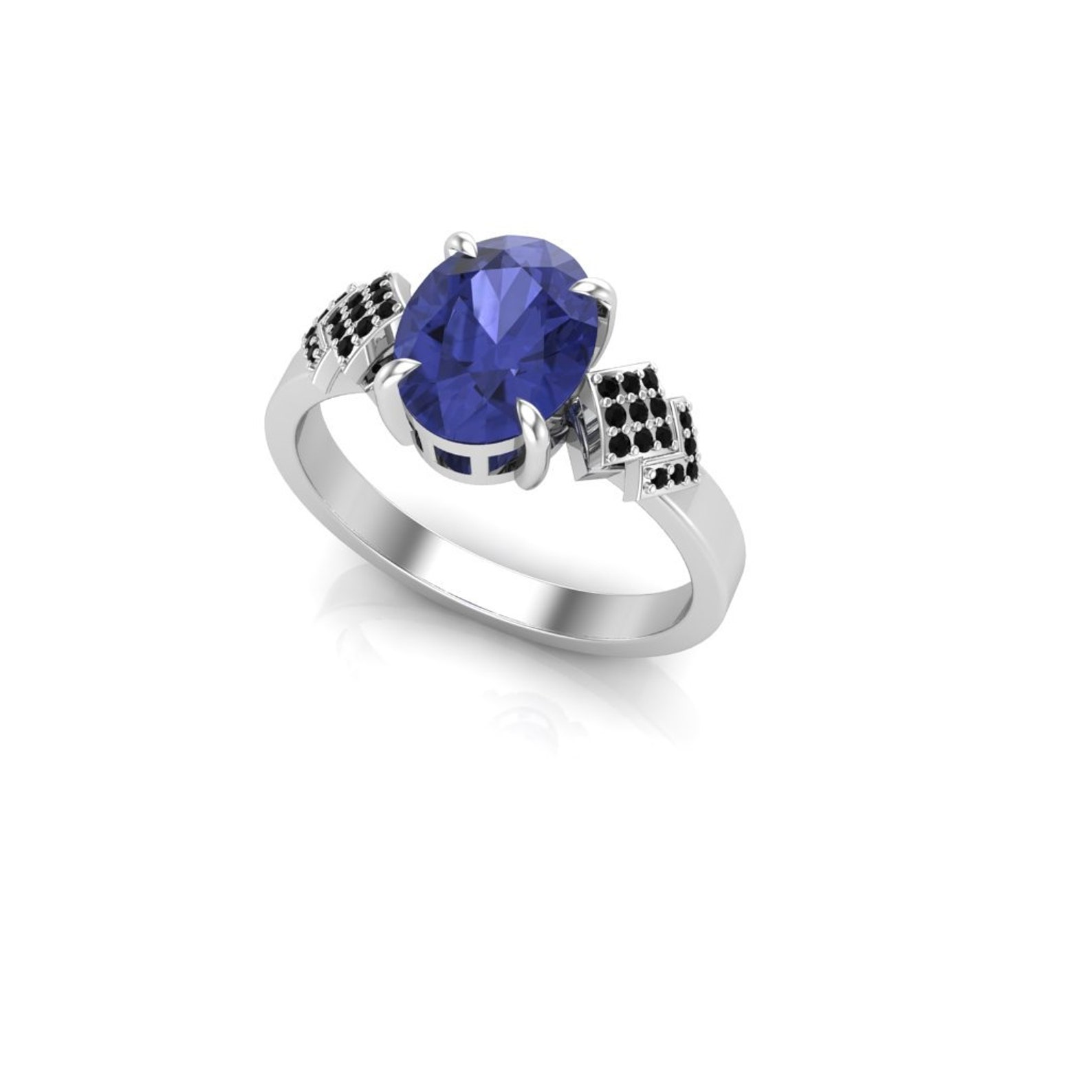 Lab Made Tanzanite Engagement Ringbeautiful Unique Tanzanite & Onyx
