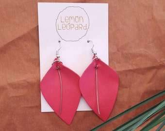 Pink Leather Earrings, Reclaimed Leather, Barbie Earring Bright Pink Earrings, Statement Earrings, Handmade Jewellery, Gifts for her Leather