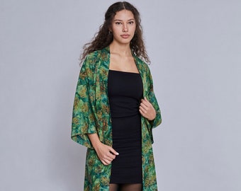 Green Handmade Kimono Robe - Perfect as a home dressing gown, festival outfit, kimono jacket, beach dress and birthday gift