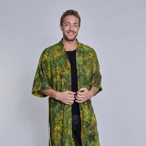 Long Kimono Robe in Green - Versatile as a Dressing Gown, Bathrobe, Festival Outfit, Kimono Jacket, Gift - Unisex