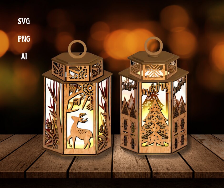 Christmas Lanterns Laser Cut, Christmas Lamp Night Light Lantern