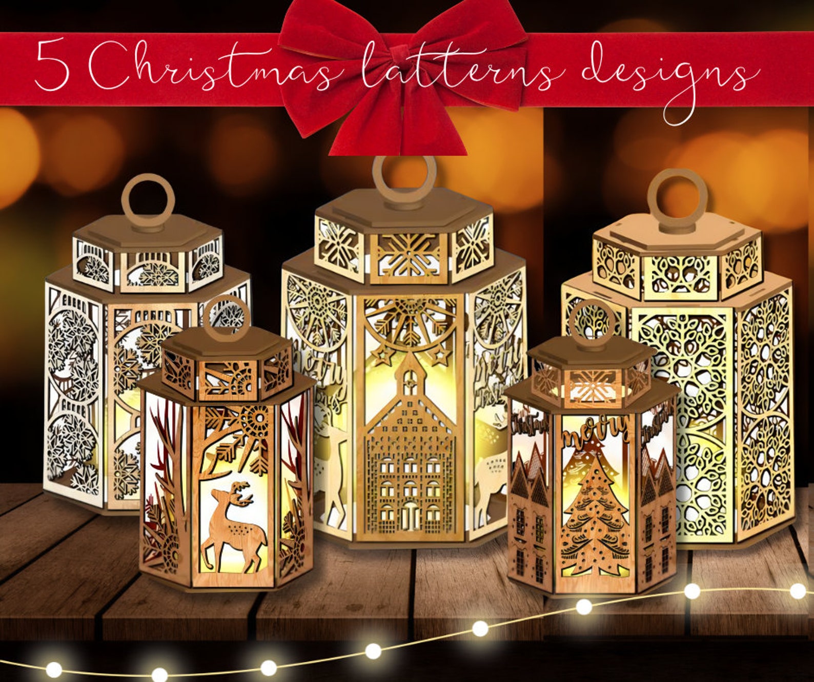 Christmas Lanterns Laser Cut, Christmas Lamp Night Light Lantern