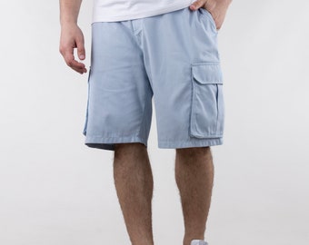 Blaue Herren Cargo-Shorts, Lässige Shorts, Herrenmode, Freizeitkleidung, Shorts für Männer, Ukrainische Shorts, Street Style, Urlaubsgarderobe