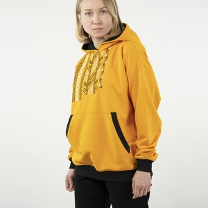 Hoodie Vyshyvanka, Traditional Ukraine Embroidered Hoodie In Yellow Color, Women's Hoodies, Streetwear For Women, Unique Unisex Hoodies zdjęcie 4