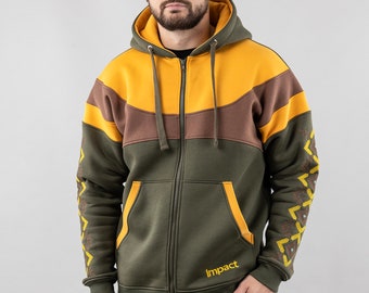 Hoodie "Sunrise", Hooded Sweater, Ukrainian Full-Zip Sweatshirt With Embroidery,  Sweatshirt Vyshyvanka With Large Pockets, Hoody For Men