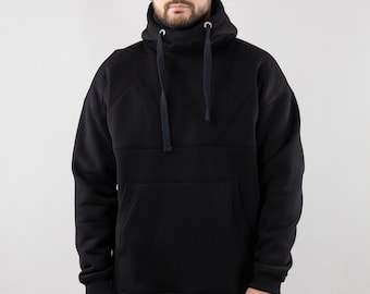 Black Hoodie For Men, Oversize Sweatshirt With Unique Design, Hooded Sweater, Sweatshirt With Large Pocket, Men's Hoodies, Unisex Hoodie