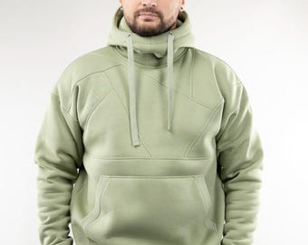 Felpa con cappuccio oversize color pistacchio, design unico, felpa con cappuccio unisex