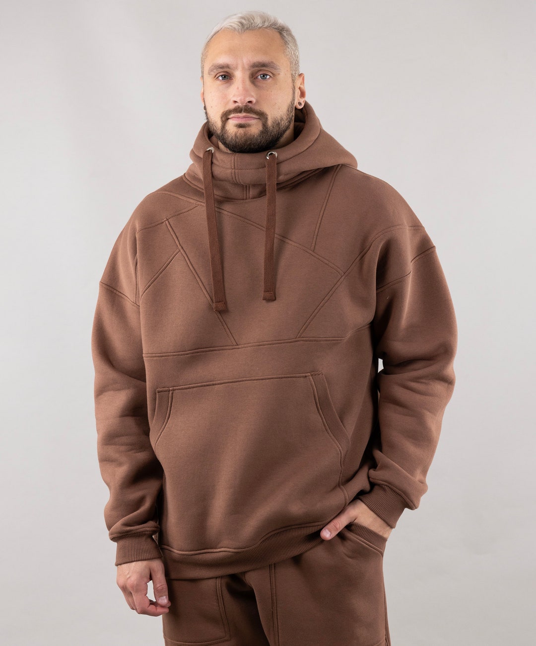 Brown Loose Hoodie for Men, Oversize Sweatshirt With Unique Design, Hooded  Sweater, Sweatshirt With Large Pocket, Men Hoodies, Unisex Hoodie