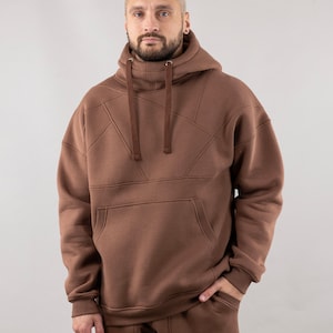 Brown Loose Hoodie For Men, Oversize Sweatshirt With Unique Design, Hooded Sweater, Sweatshirt With Large Pocket, Men Hoodies, Unisex Hoodie