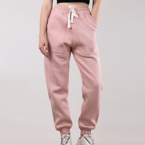 Pink Warm Sweatpants With Side Pockets And Elastic Waist, Sportswear Women, Unisex Insulated Streetwear Pants, Streetwear Women's Pants