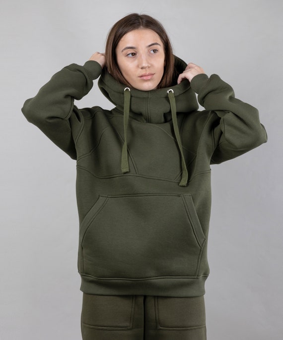 Khaki Hoodie for Women Oversize Sweatshirt With Unique Design Hooded Sweater Sweatshirt With Large Pockets Style Women s Hoody Etsy UK