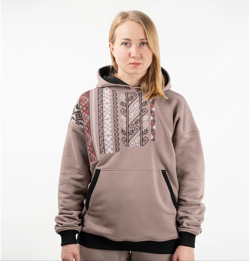 Hoodie Vyshyvanka, Traditional Ukraine Embroidered Hoodie In Yellow Color, Women's Hoodies, Streetwear For Women, Unique Unisex Hoodies Cappuccino