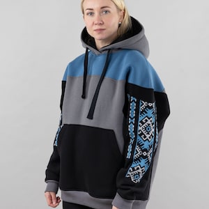 Ukrainian Hoodie With Embroidery In Blue Color, Women Hoodies, Ukraine Hoodie Vyshyvanka, Unisex Hoodies, Hooded Sweater For Women image 2