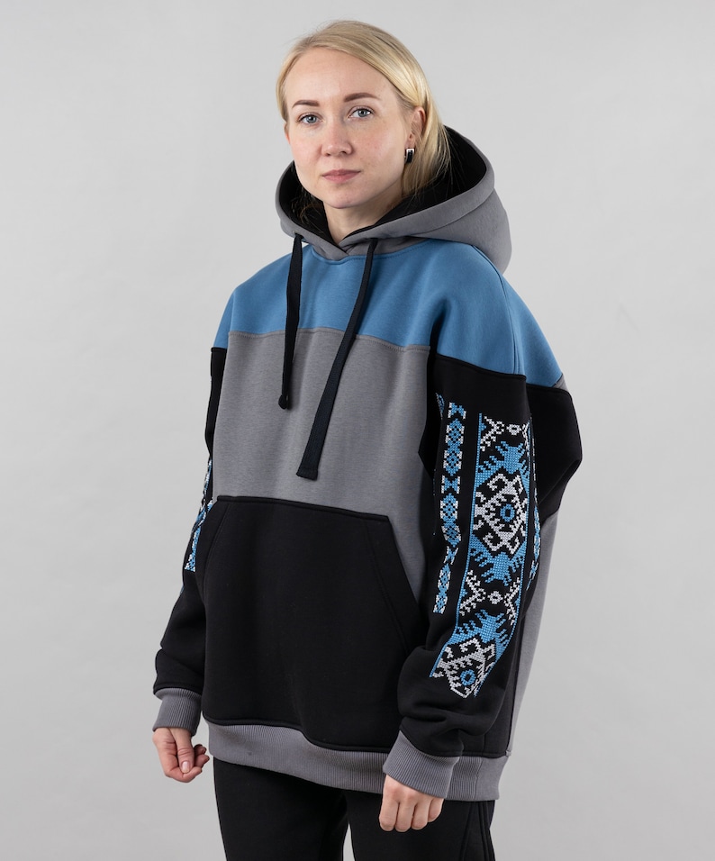 Ukrainian Hoodie With Embroidery In Blue Color, Women Hoodies, Ukraine Hoodie Vyshyvanka, Unisex Hoodies, Hooded Sweater For Women image 2